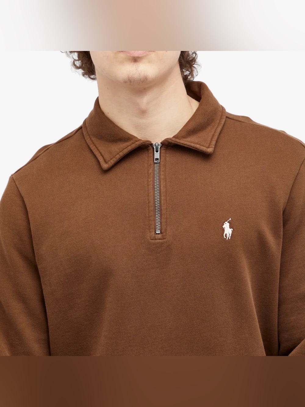 Polo Ralph Lauren Brown French Terry Quarter Zip Sweatshirt Size Large Preppy - Picture 7 of 16